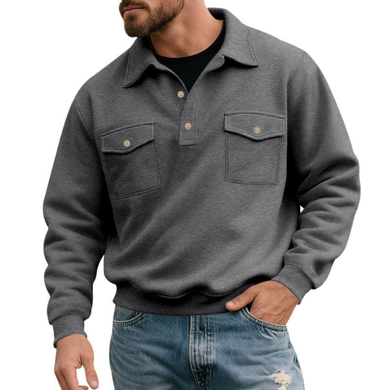 Men's polo sweatshirt with half-button placket, two chest pockets, and ribbed hem Mune Fashion