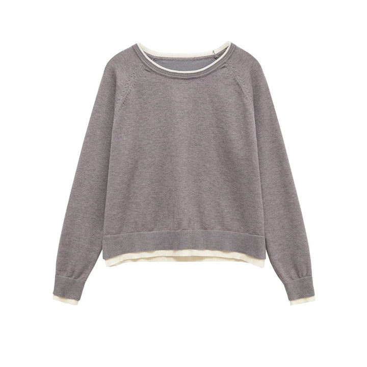 Women fine knit sweater with layer look, round neck and raglan sleeves Mune Fashion