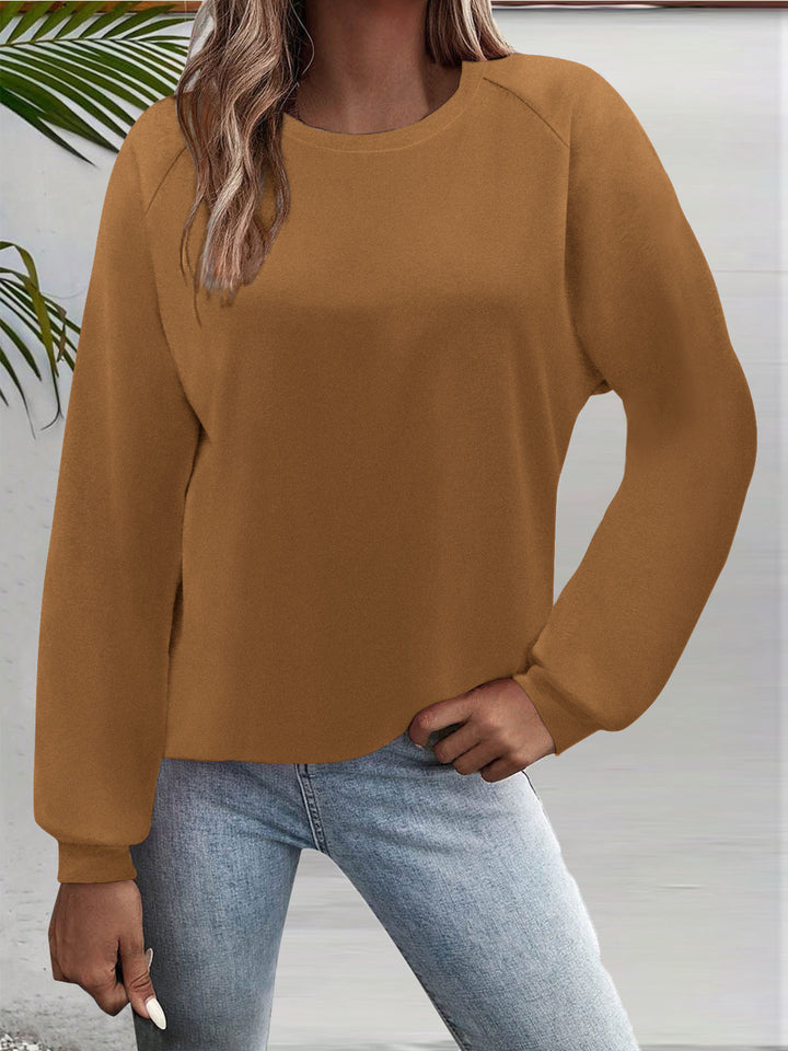 Women's Casual Round Neck Sweatshirt with Raglan Sleeves and Elastic Cuffs Mune Fashion