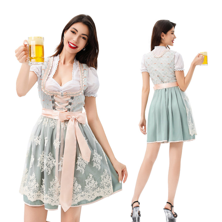 Ladies nan traditional dirndl dress with corset lacing, lace appliqué and puff sleeves Mune Fashion