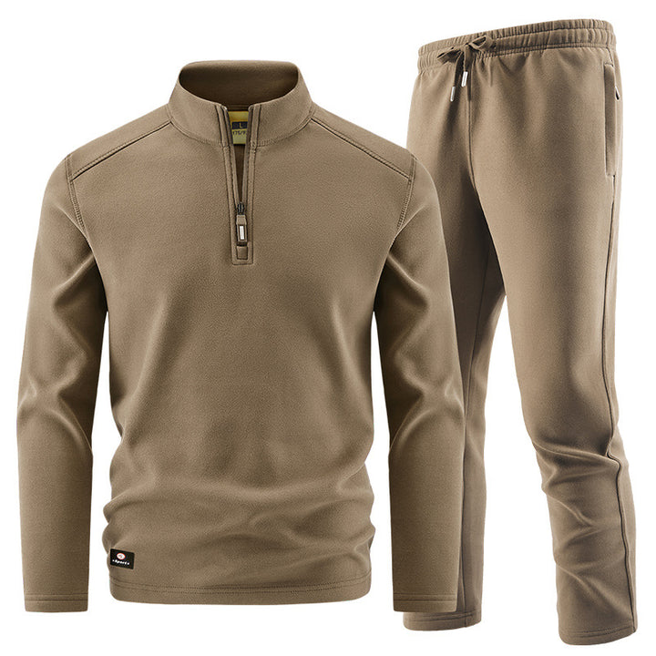 Men's Fleece Training Set with Stand-up Collar and Elastic Waistband Mune Fashion