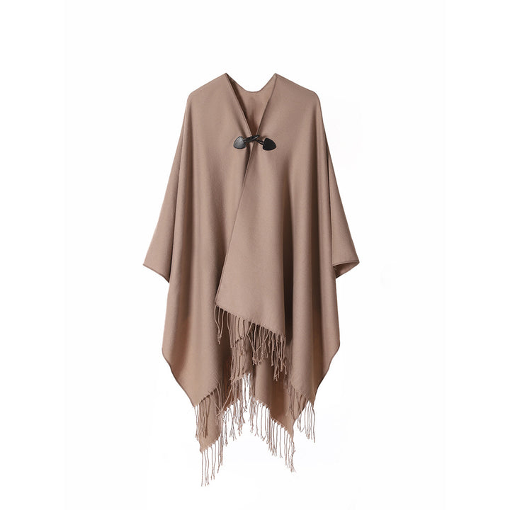 Women's Kastiger Cape Wrap with Fringes and Toggle Closure Mune Fashion