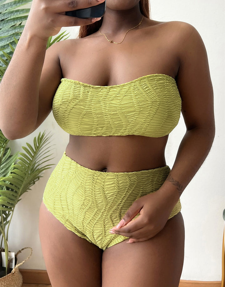 Women's High Waisted Ruffled Design Bustier Bikini Set Mune Fashion