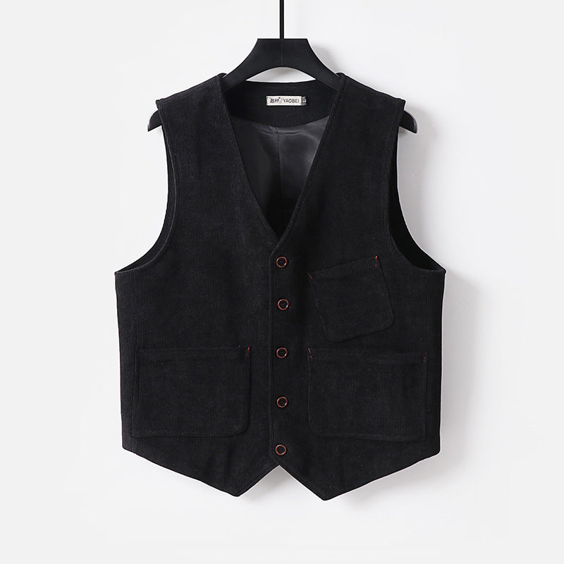 Men's cord waistcoat with V-neck, lightly padded and with patch pockets Mune Fashion