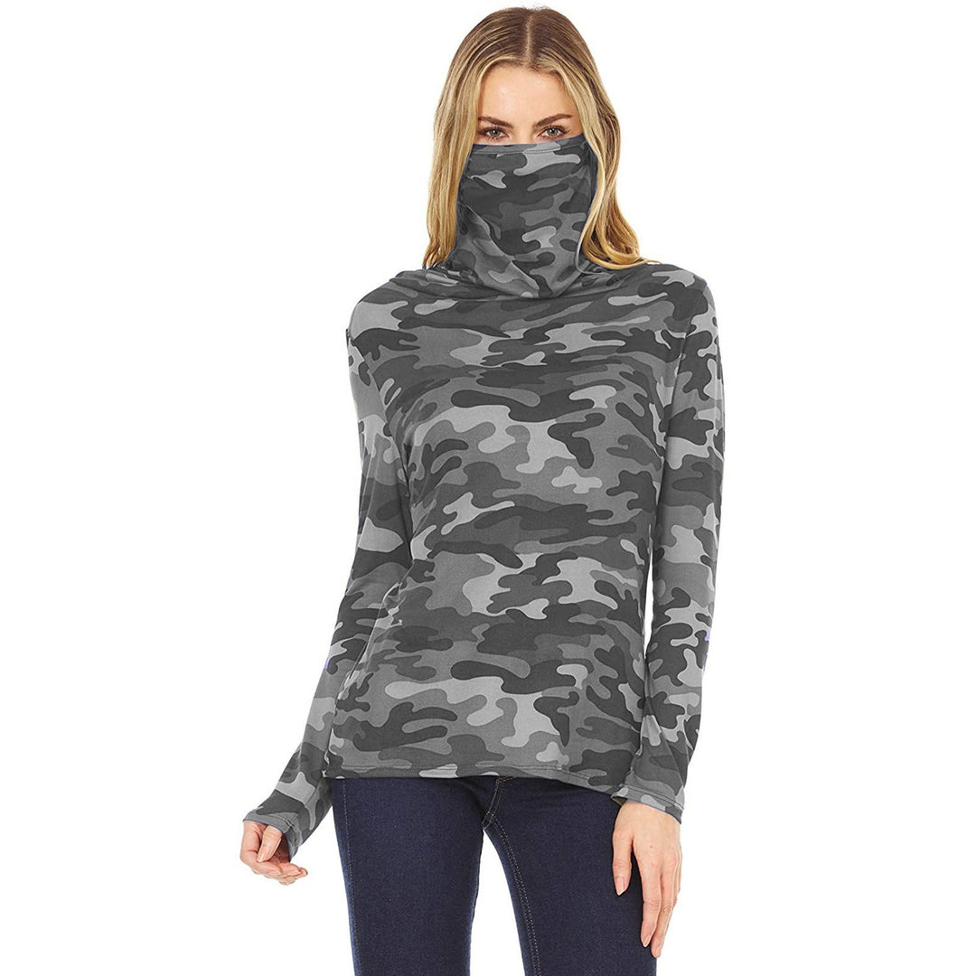 Women's camouflage jersey long sleeve with integrated tube collar Mune Fashion