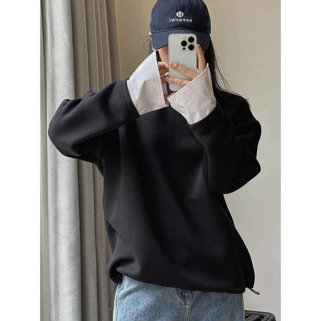 Women Oversized Sweatshirt with Contrast-Trimmed Cuffs Mune Fashion