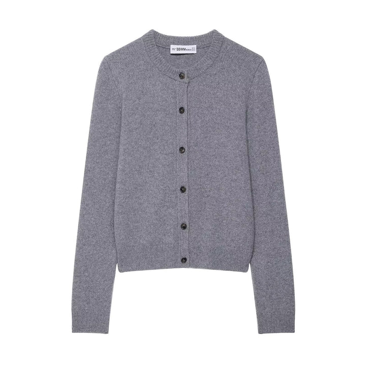 Women Short-Cut Fine Knit Cardigan with Round Neck and Ribbed Cuffs Mune Fashion