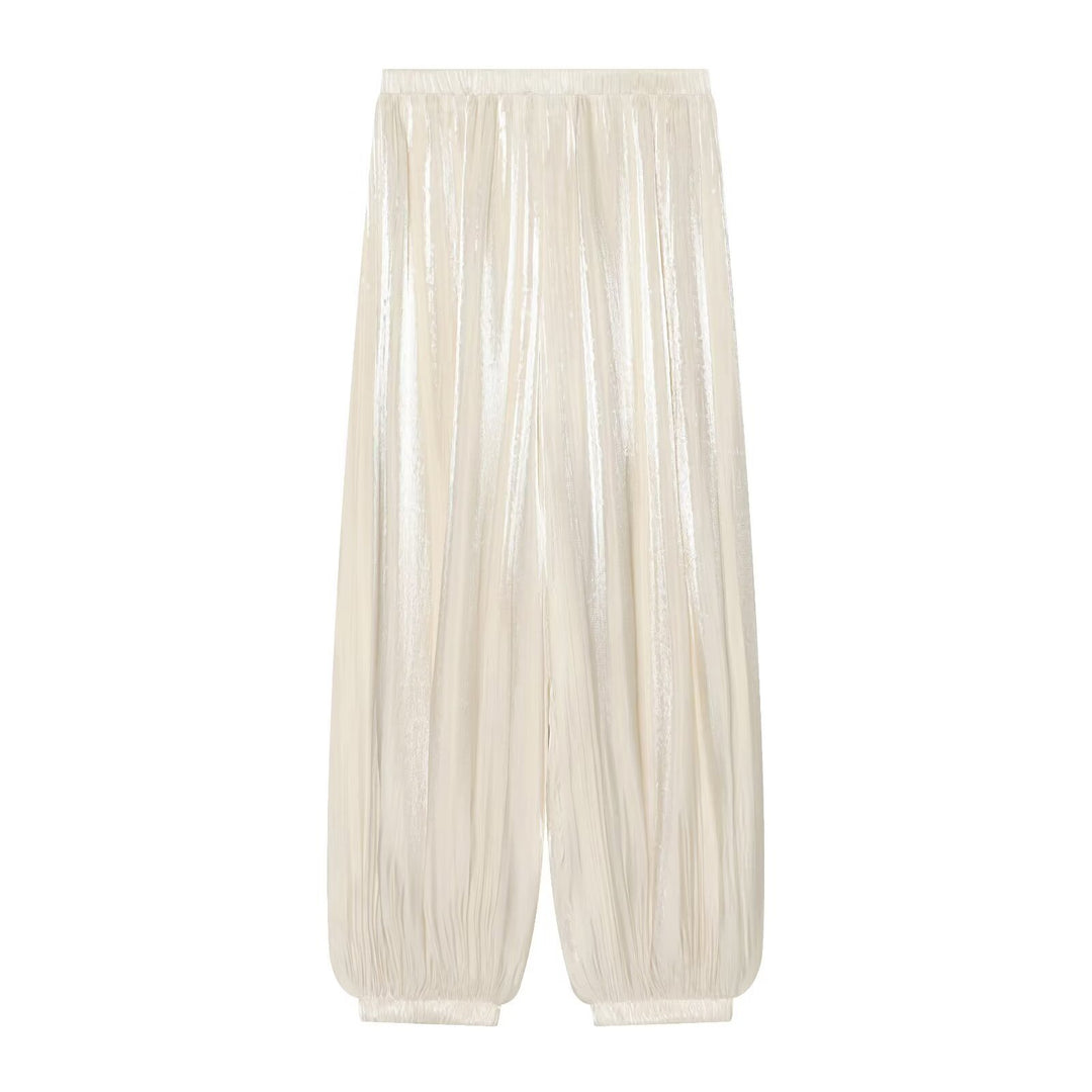 Women's Pleated Shiny High-Waist Palazzo Jogger Mune Fashion