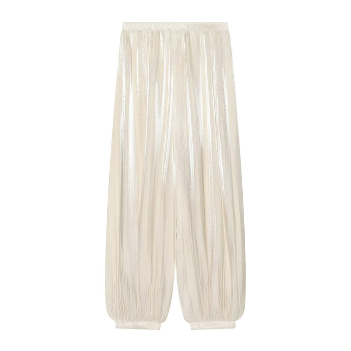 Women's Pleated Shiny High-Waist Palazzo Jogger Mune Fashion