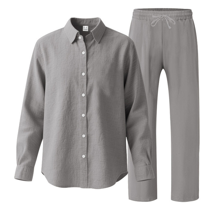 Women's comfortable lounge set with oversized shirt blouse and elastic drawstring pants Mune Fashion