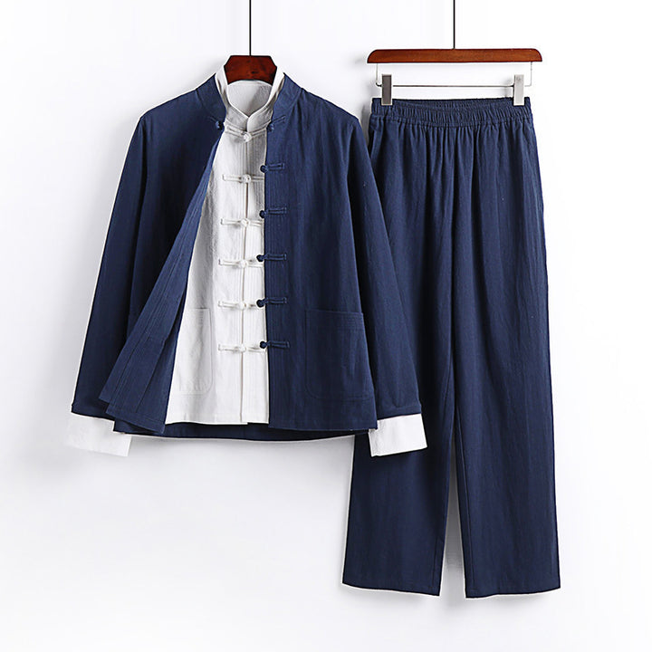 Men's Traditional Inspired Kimono Loungewear Set with Mandarin Collar Tie Closure and Straight Leg Pants Mune Fashion