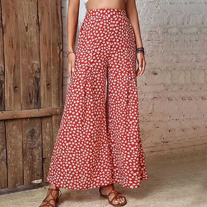 Women's Wide Palazzo Pants with Floral Pattern Mune Fashion