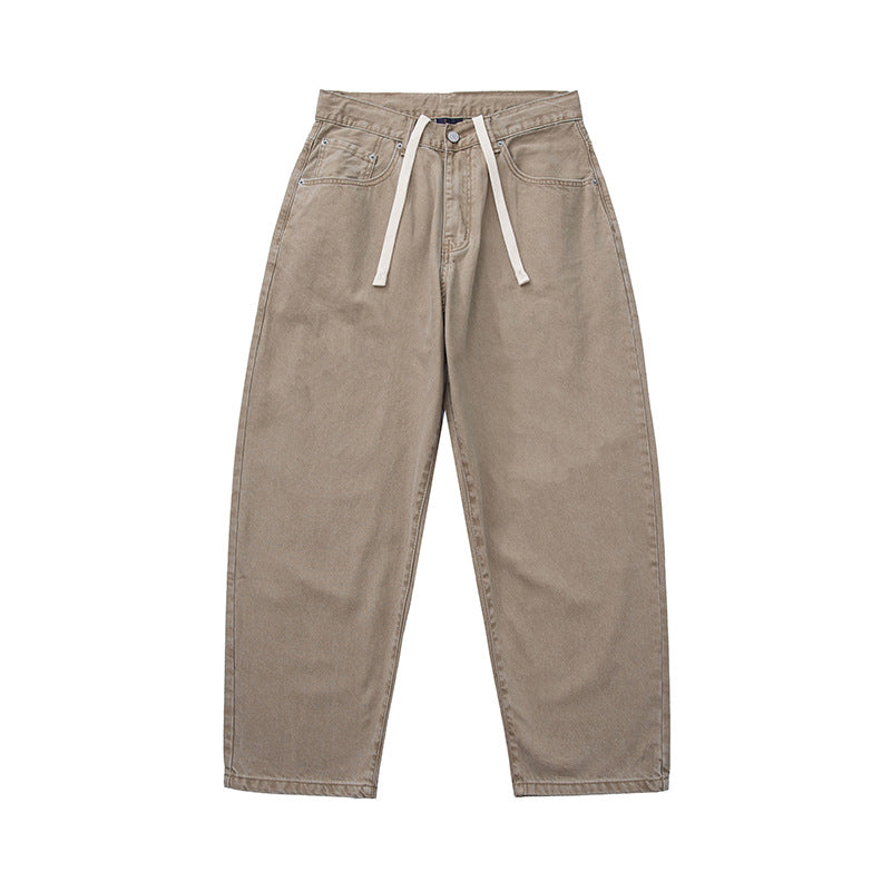 Men's Wide Baggy Jeans made of washed denim with elastic drawstring waistband Mune Fashion