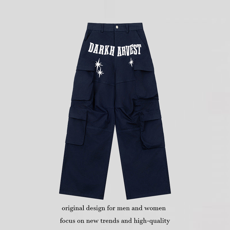Women Wide Cargo Palazzo Pants with Multiple Pockets, High Waist and Statement Print Mune Fashion