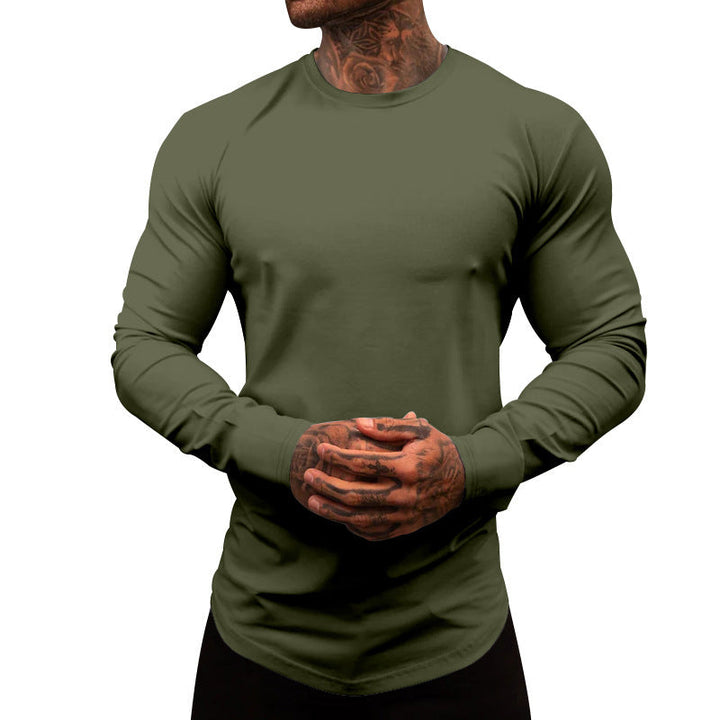 Men's Long-Sleeve Shirt Made Of Soft Stretchy Cotton Blend with Round Neckline Mune