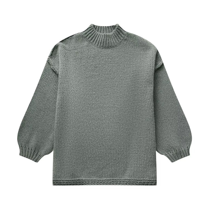 Women's chunky knit sweater with standing collar, dropped shoulders, and balloon sleeves Mune Fashion