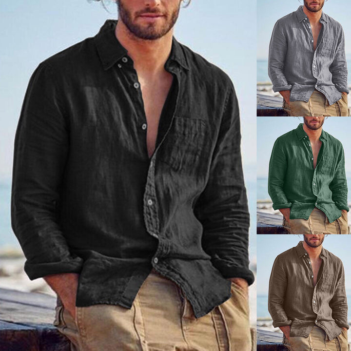 Men's linen shirt with chest pocket and casual beach fit Mune Fashion