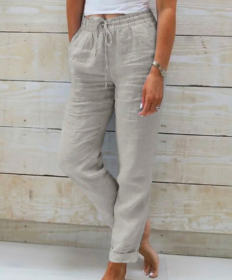 Women’s casual linen pants with elastic waistband and drawstring Mune Fashion