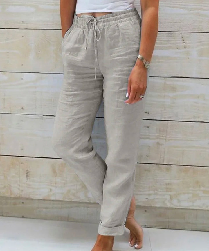 Women’s casual linen pants with elastic waistband and drawstring Mune Fashion