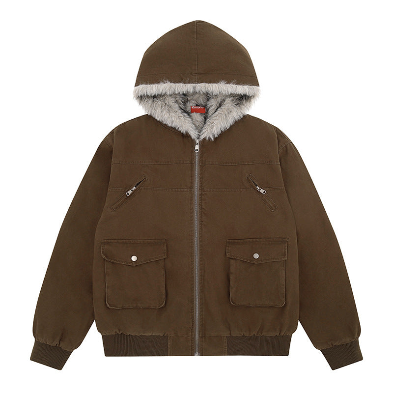 Women's padded hooded jacket with faux fur lining, cargo pockets and elastic cuffs Mune Fashion