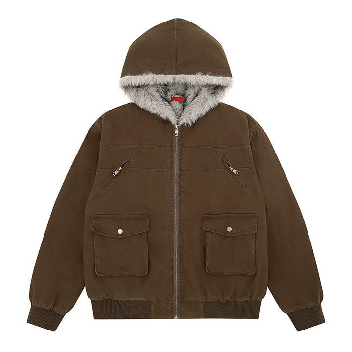 Women's padded hooded jacket with faux fur lining, cargo pockets and elastic cuffs Mune Fashion