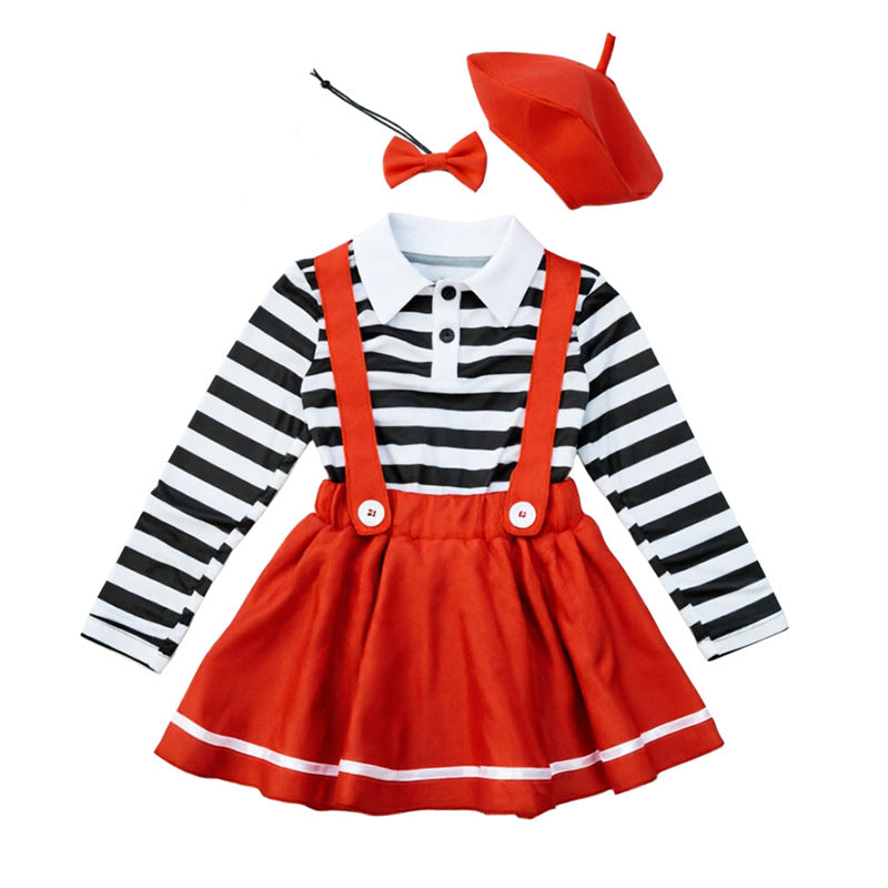 Girl's costume with striped top and swing skirt Mune Fashion