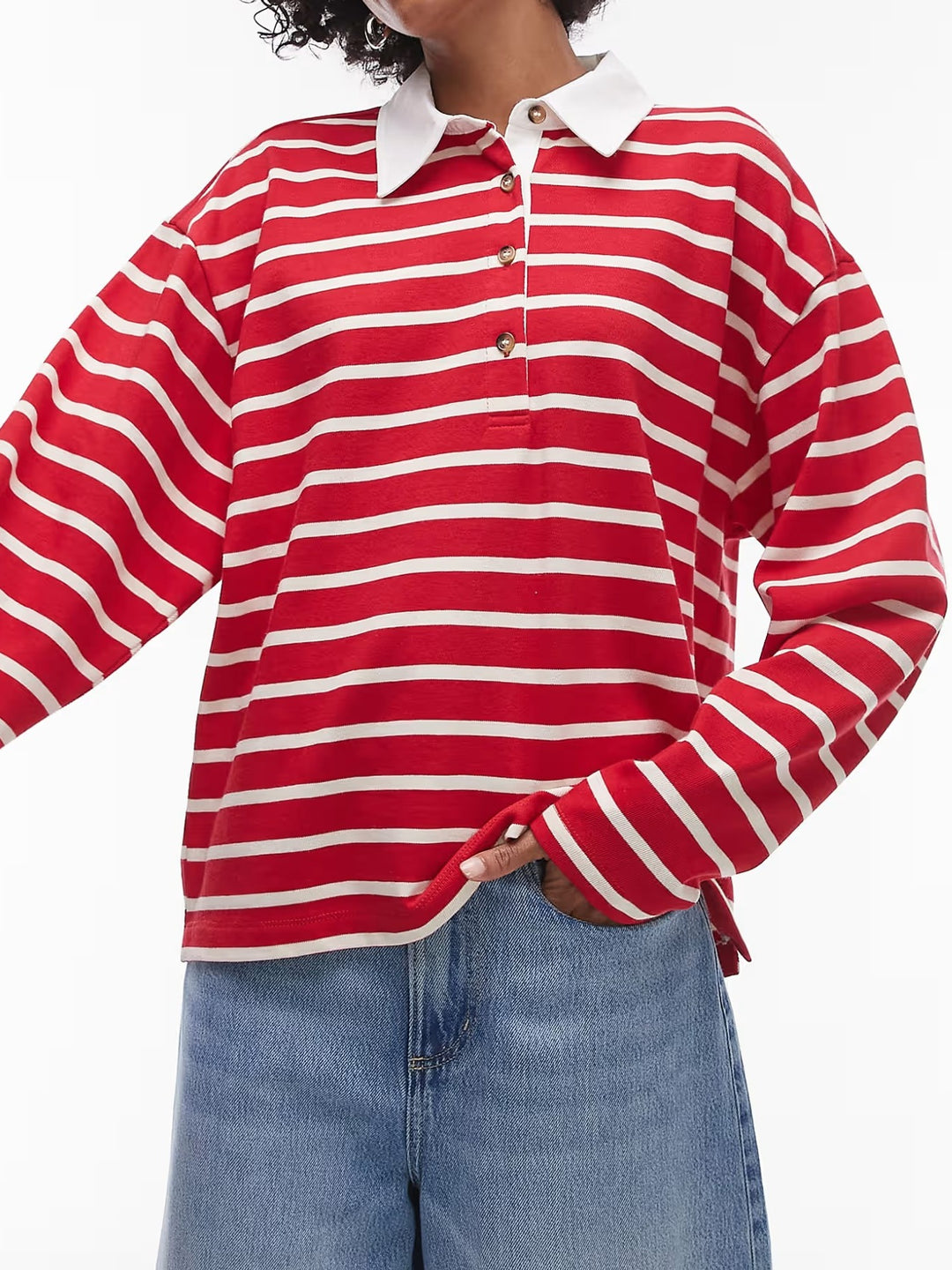 Women's Casual Striped Shirt with Polo Collar