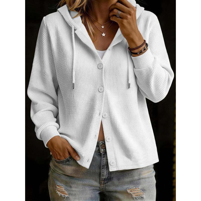 Women's hooded cardigan in waffle knit with button placket Mune Fashion