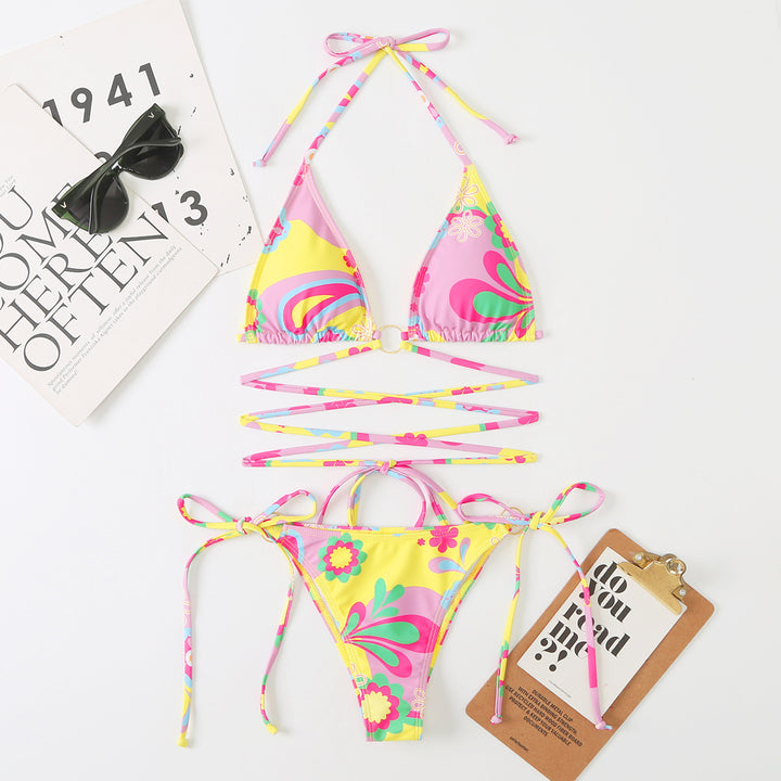 Women Triangle Bikini Set with adjustable straps and floral design Mune Fashion
