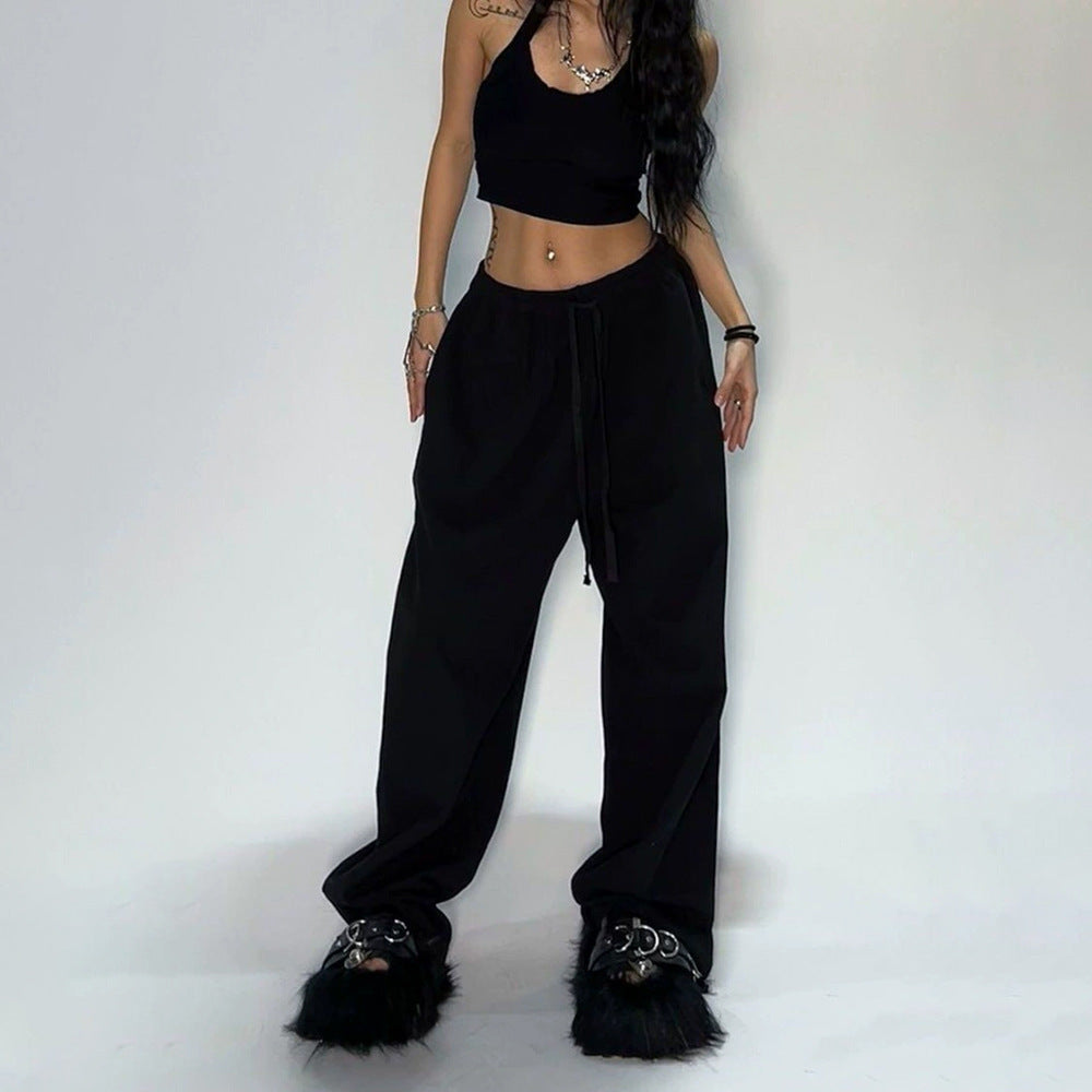 Women's wide cut lounge pants with high waistband, extra wide leg and drawstring Mune Fashion