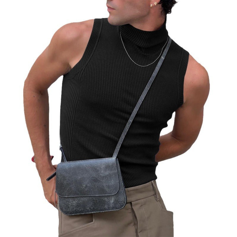Women's sleeveless turtleneck top made of textured cotton blend Mune Fashion
