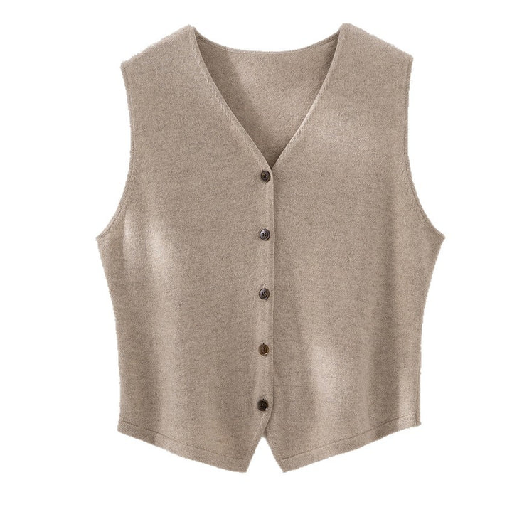 Women's soft fine knit vest with V-neck and continuous button placket Mune Fashion