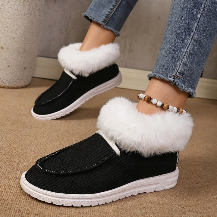 Women's Insulated Short Boot Slippers with Faux Fur Collar Mune Fashion