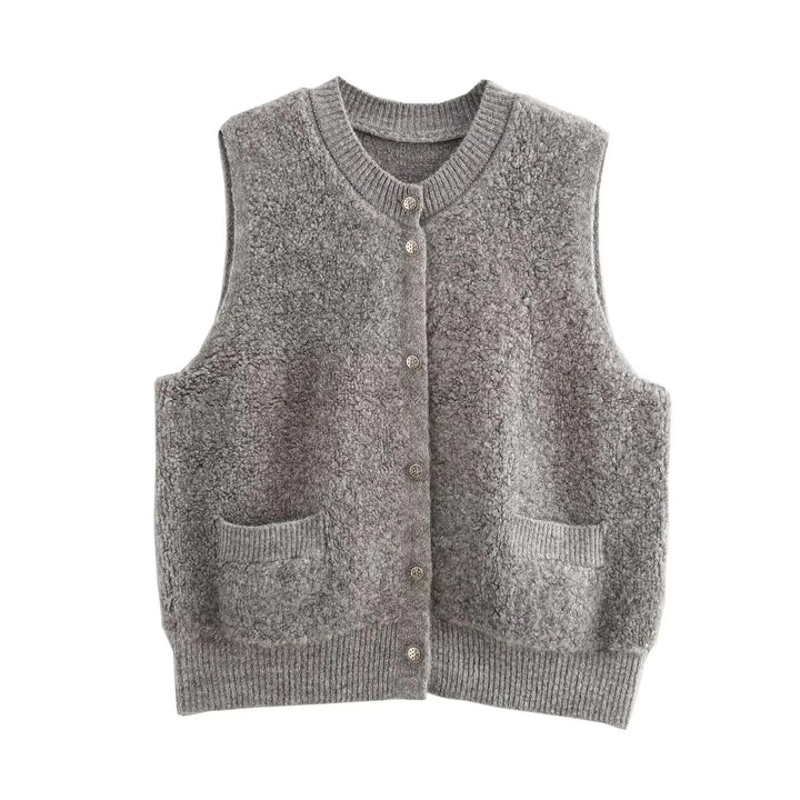Ladies Sleeveless Teddy Vest with Button Placket and Patch Pockets Mune Fashion