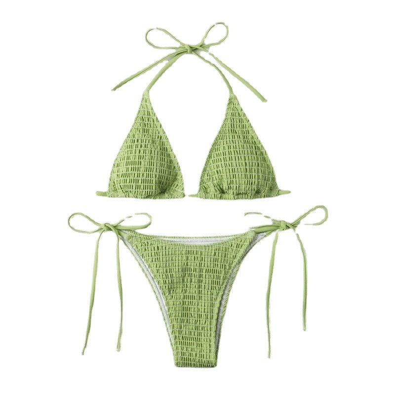 Women's Triangle Bikini with Fine Gathered Details and Side Ties Mune Fashion