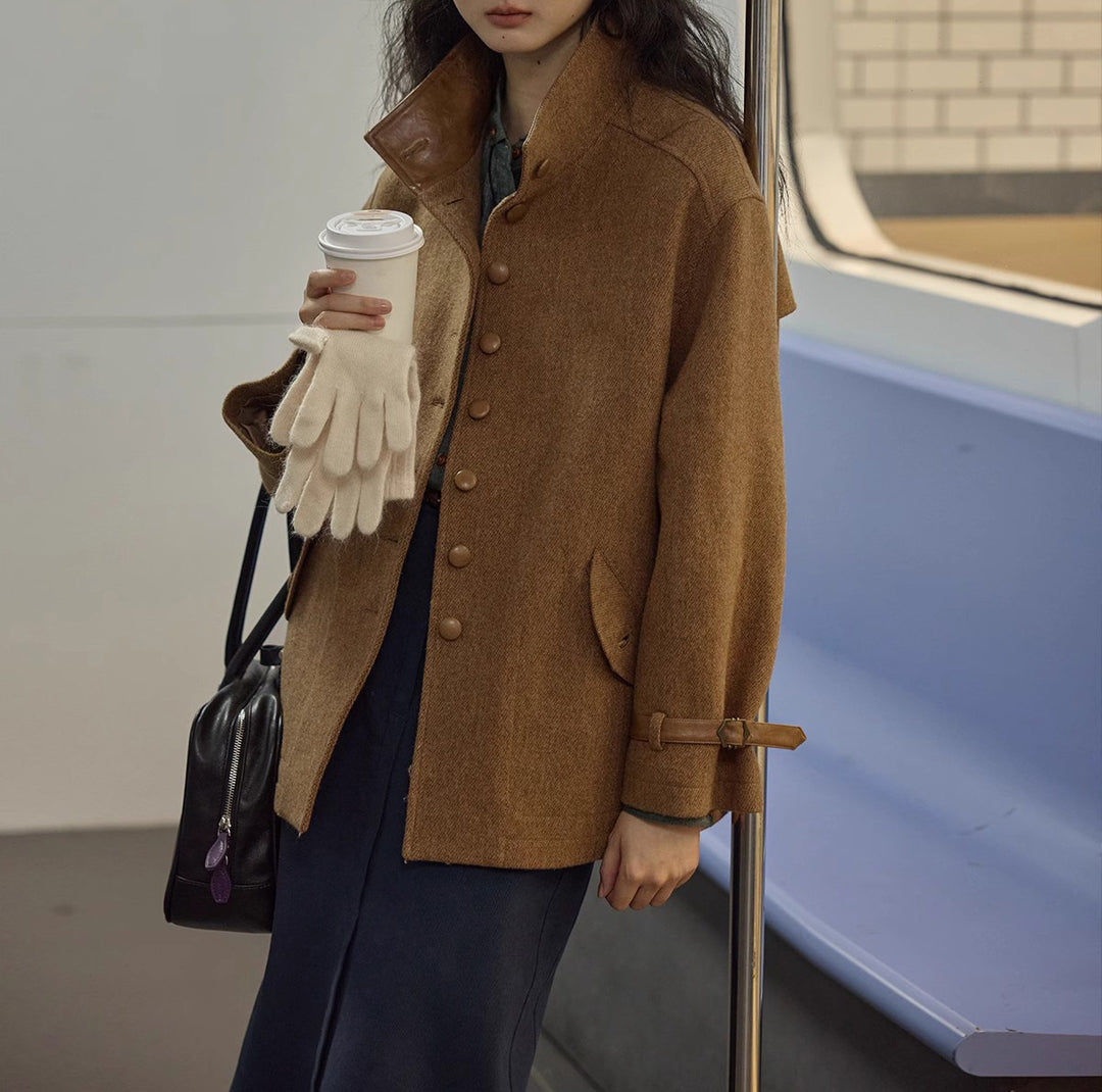 Women's Elegant and Comfortable Wool Jacket with High Collar Drune