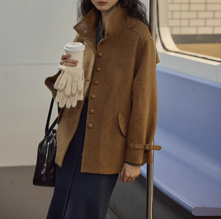 Women's Elegant and Comfortable Wool Jacket with High Collar Drune