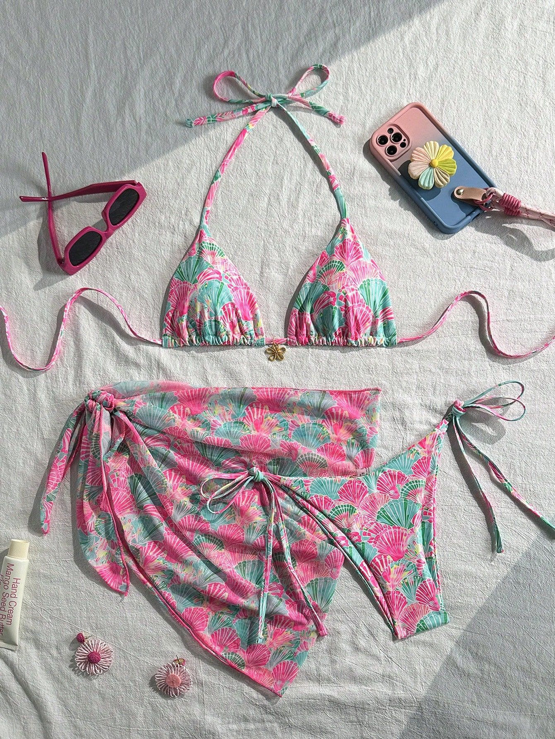 Ladies flower-embellished bikini with colorful over-skirt Mune Fashion