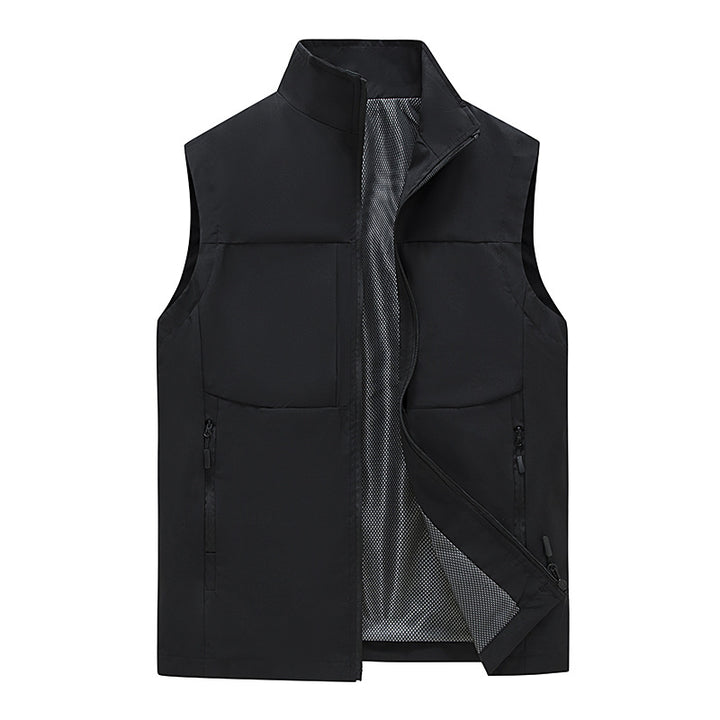 Men's Lightweight Stand Collar Vest with Mesh Lining, Zipper Pockets and Windproof Shell Mune Fashion