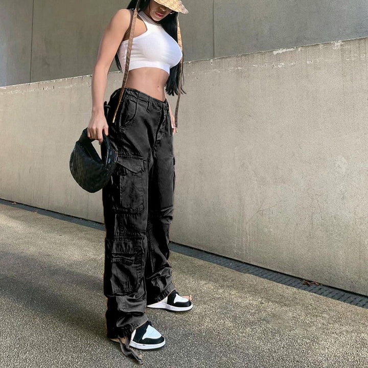 Women wide cargo pants in baggy style with multifunctional pockets and adjustable hem Mune Fashion