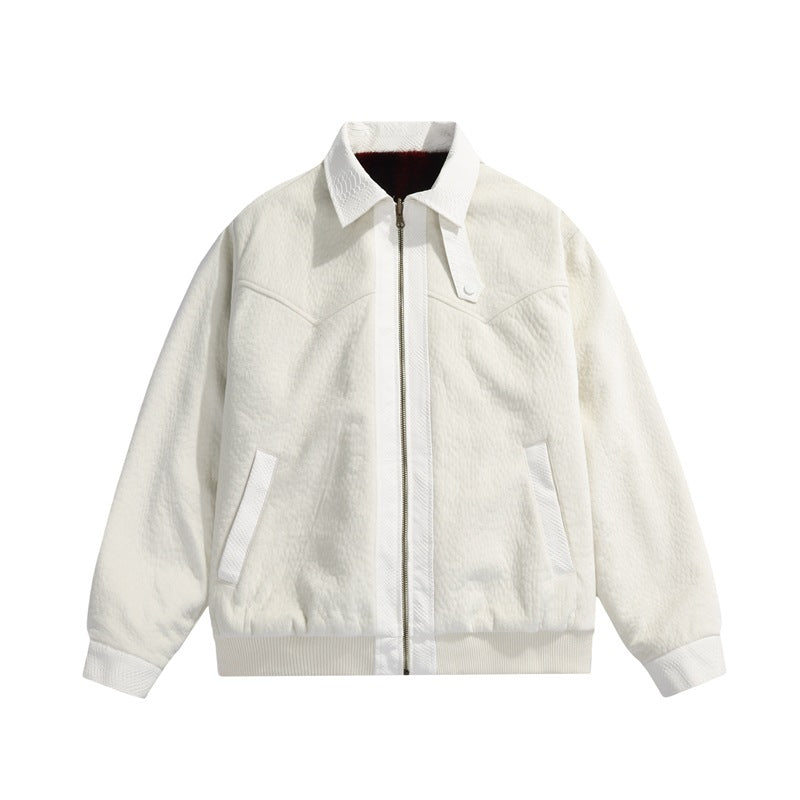 Men's Teddy Fleece Boxy Jacket with Shirt Collar, Full Metal Zipper & Ribbed Hem Mune Fashion