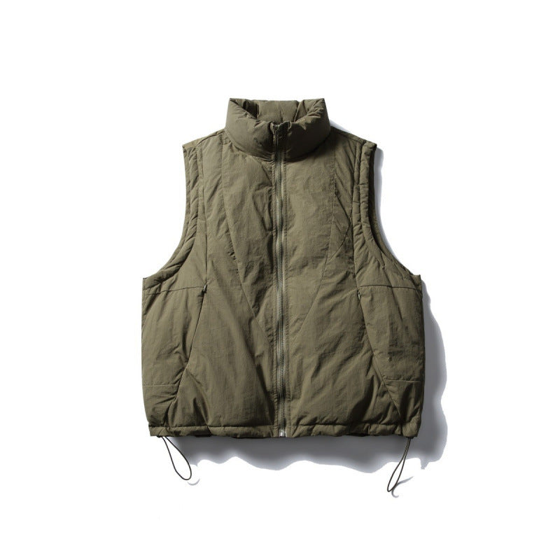 Ladies Lightly Padded Sleeveless Stand Collar Vest with Drawstring Hem Mune Fashion
