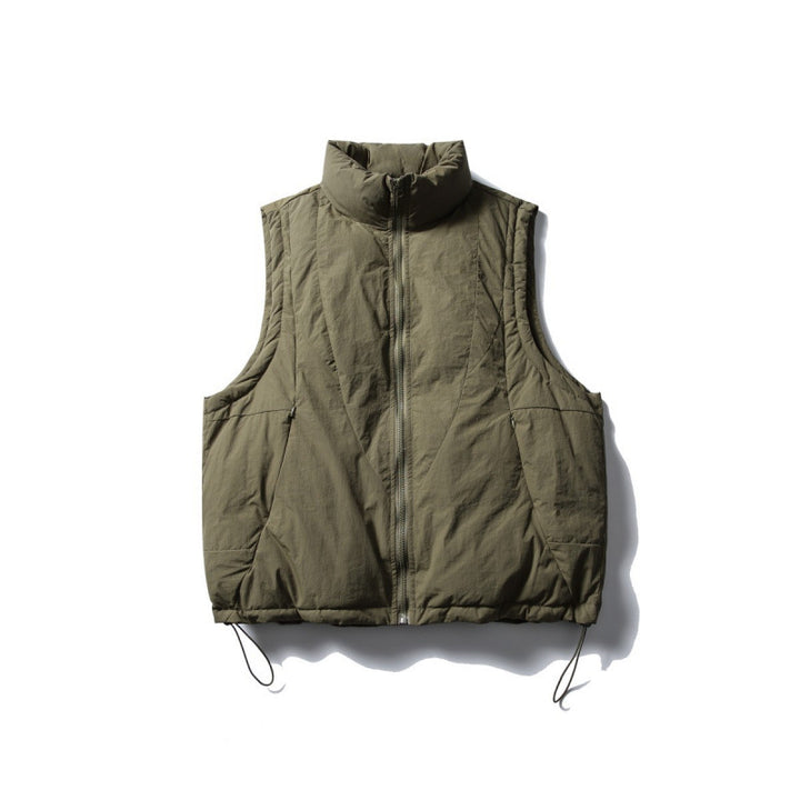 Ladies Lightly Padded Sleeveless Stand Collar Vest with Drawstring Hem Mune Fashion