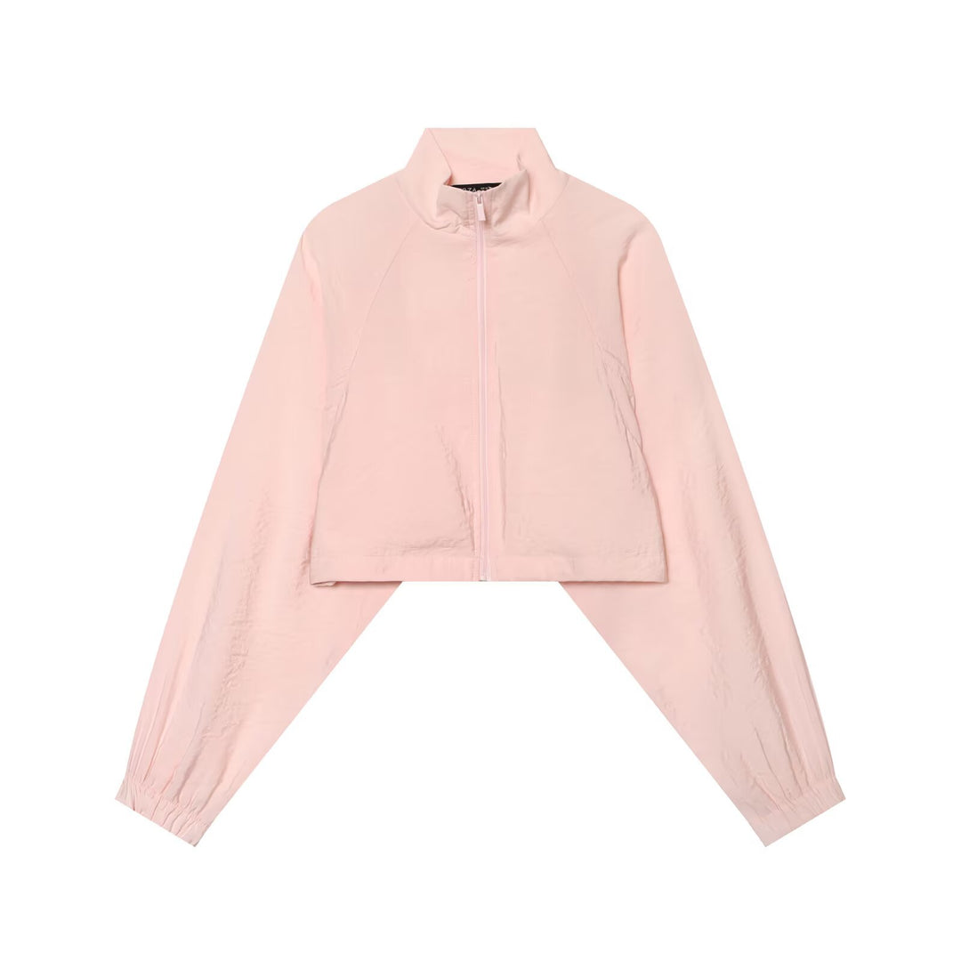 Women's Short Windbreaker Jacket with Stand Collar, Raglan Sleeves and Elastic Hem Mune Fashion