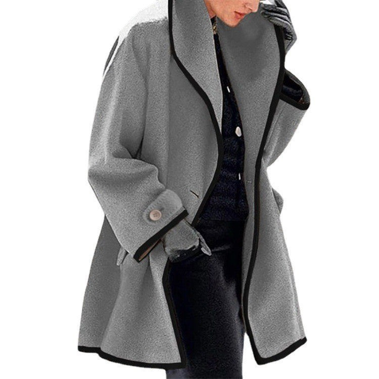 Women nan oversized Bouclé wool blend coat with contrast piping and turned-down collar Mune Fashion