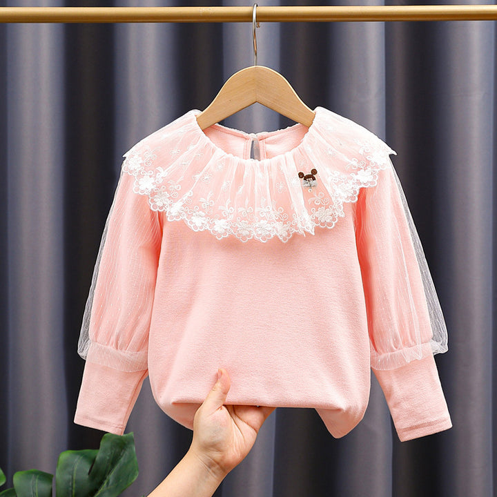 Girls sweatshirt with elegant lace and transparent puff sleeves Mune Fashion