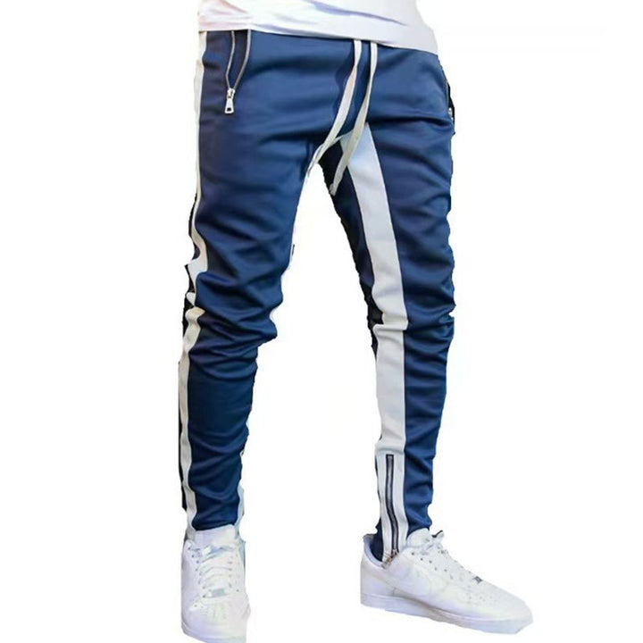 Men's narrow jogging pants with side contrast stripe, drawstring and ankle zipper Mune Fashion