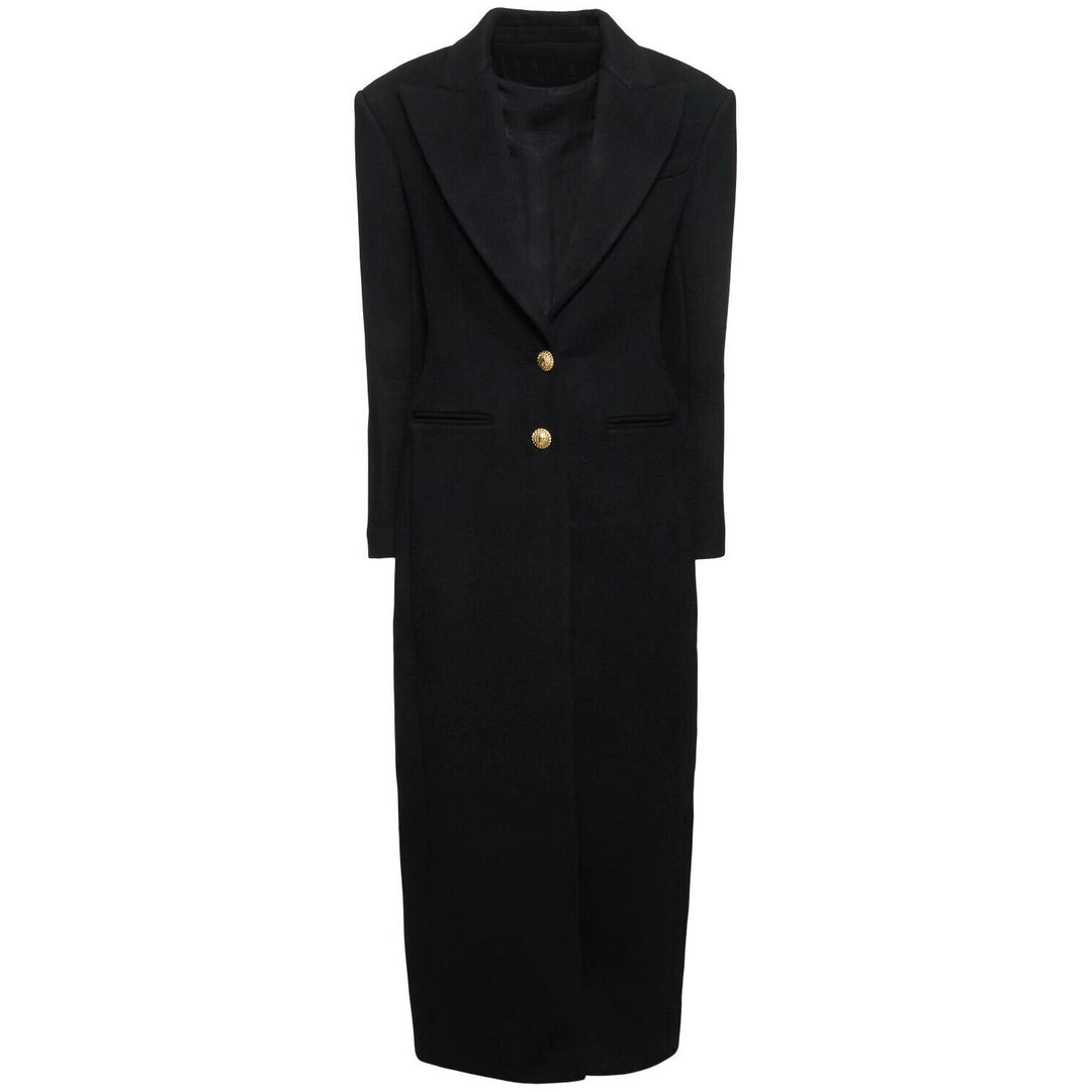 Women’s Maxi Coat Dress with Distinctive Shoulder Part and Golden Decorative Buttons Mune Fashion