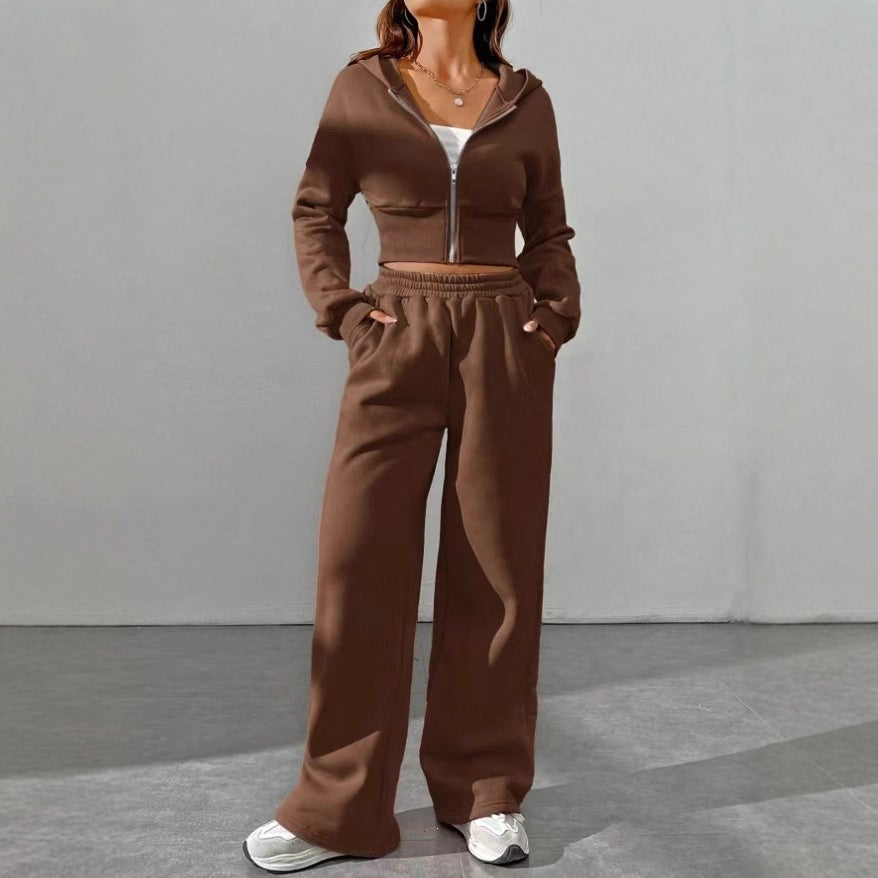 Women's cropped hoodie with zipper and wide high-waist joggers Mune Fashion