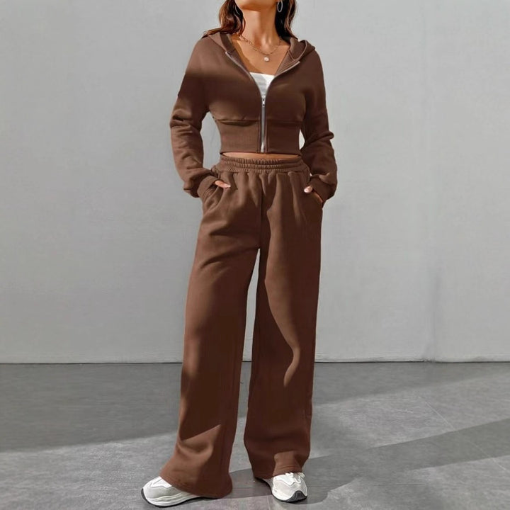 Women's cropped hoodie with zipper and wide high-waist joggers Mune Fashion